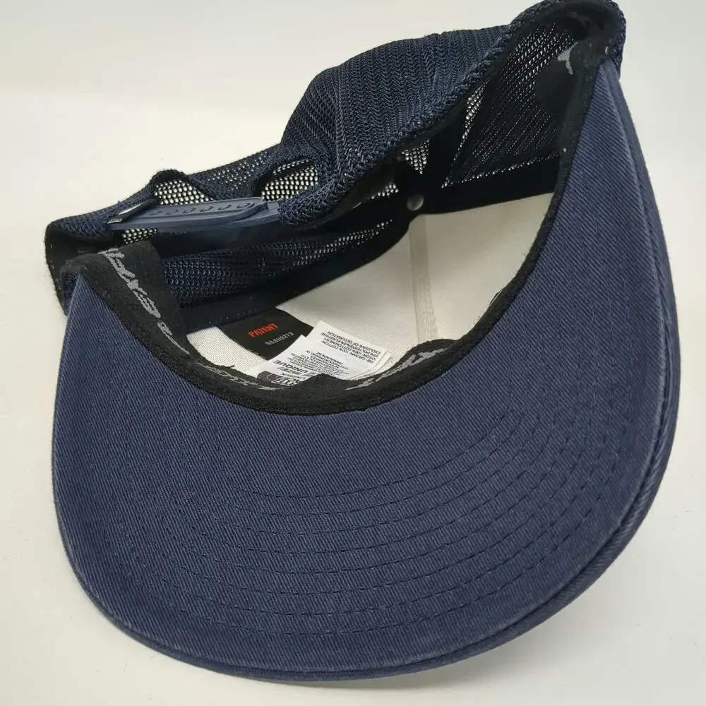 The North Face Trucker Hat Blue One Size White Red Mesh Back Snapback Logo Patch